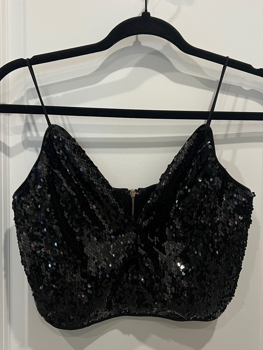 Entry Black Sequined Zip-Back Crop Top